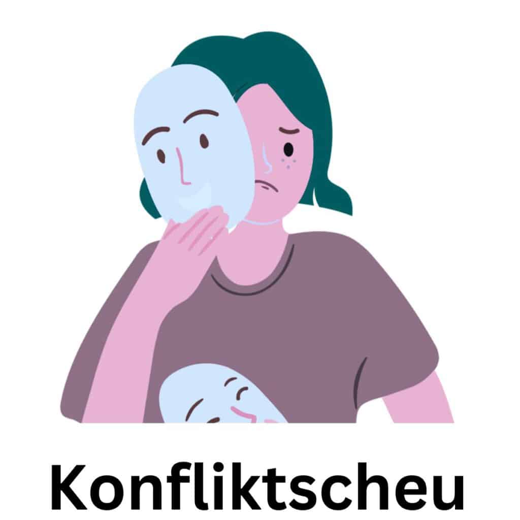 Person, die ein trauriges Gesicht hinter einer lächelnden Maske verbirgt: Der harmoniesuchende Selbstzweifel-Typ möchte es jedem Recht machen.