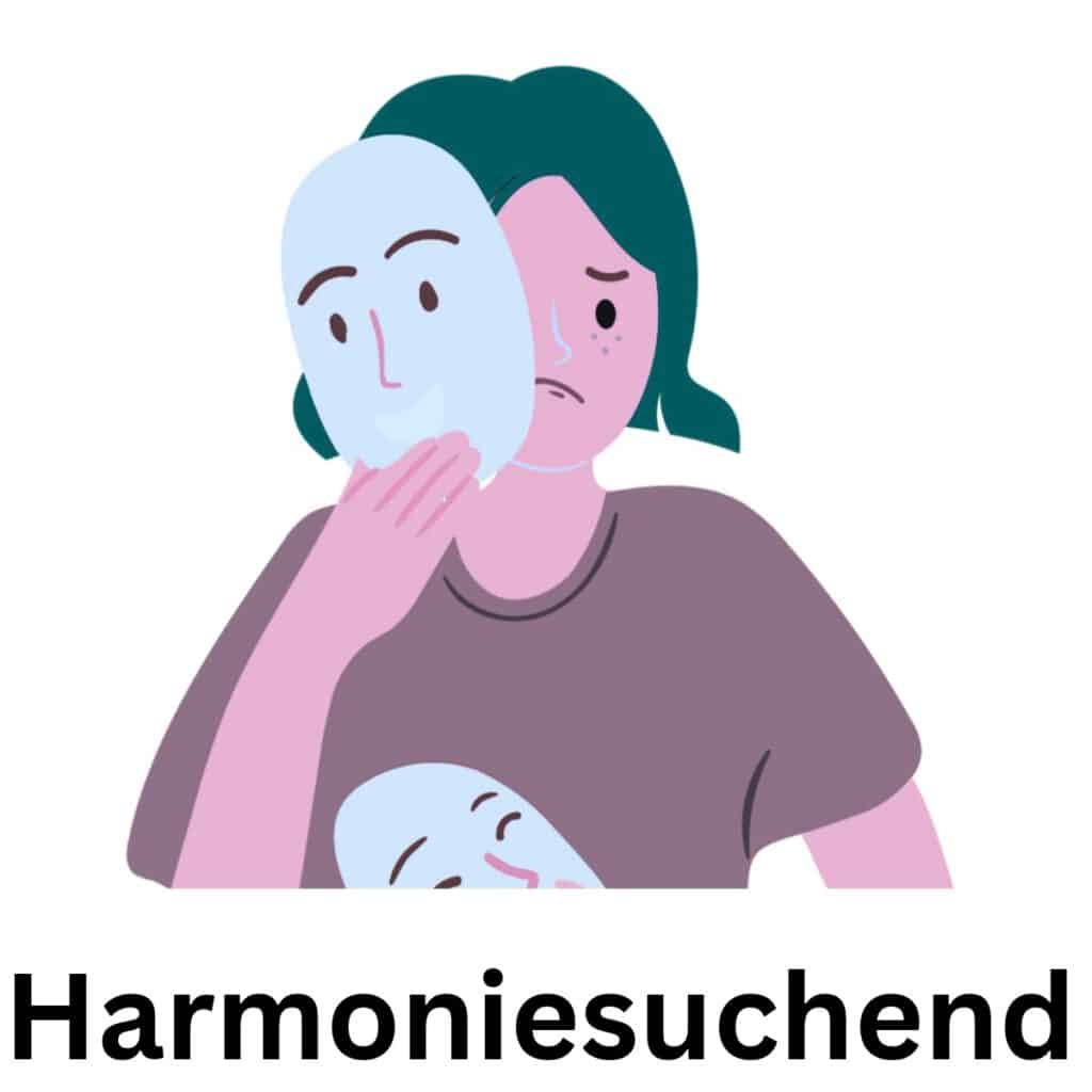Person, die ein trauriges Gesicht hinter einer lächelnden Maske verbirgt: Der harmoniesuchende Selbstzweifel-Typ möchte es jedem Recht machen.